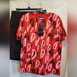 Red Graphic T-Shirt With Black Shorts Size-XL